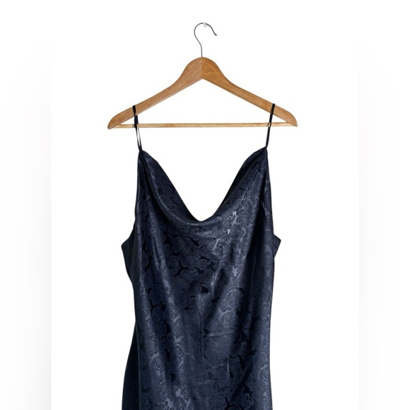 Lulus You're My Type Midnight Blue Satin Jacquard Midi Slip Dress XL - Picture 6 of 15